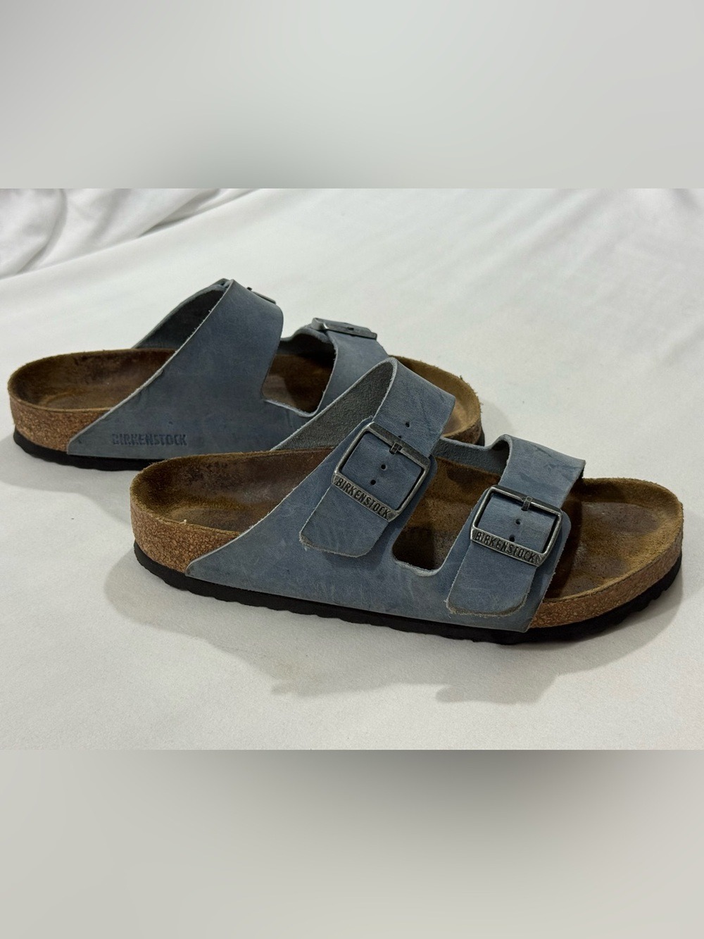 Birkenstock Arizona Suede Sandals Stone Blue Narrow EU 39 US 8 8.5 Double Strap - Picture 2 of 11